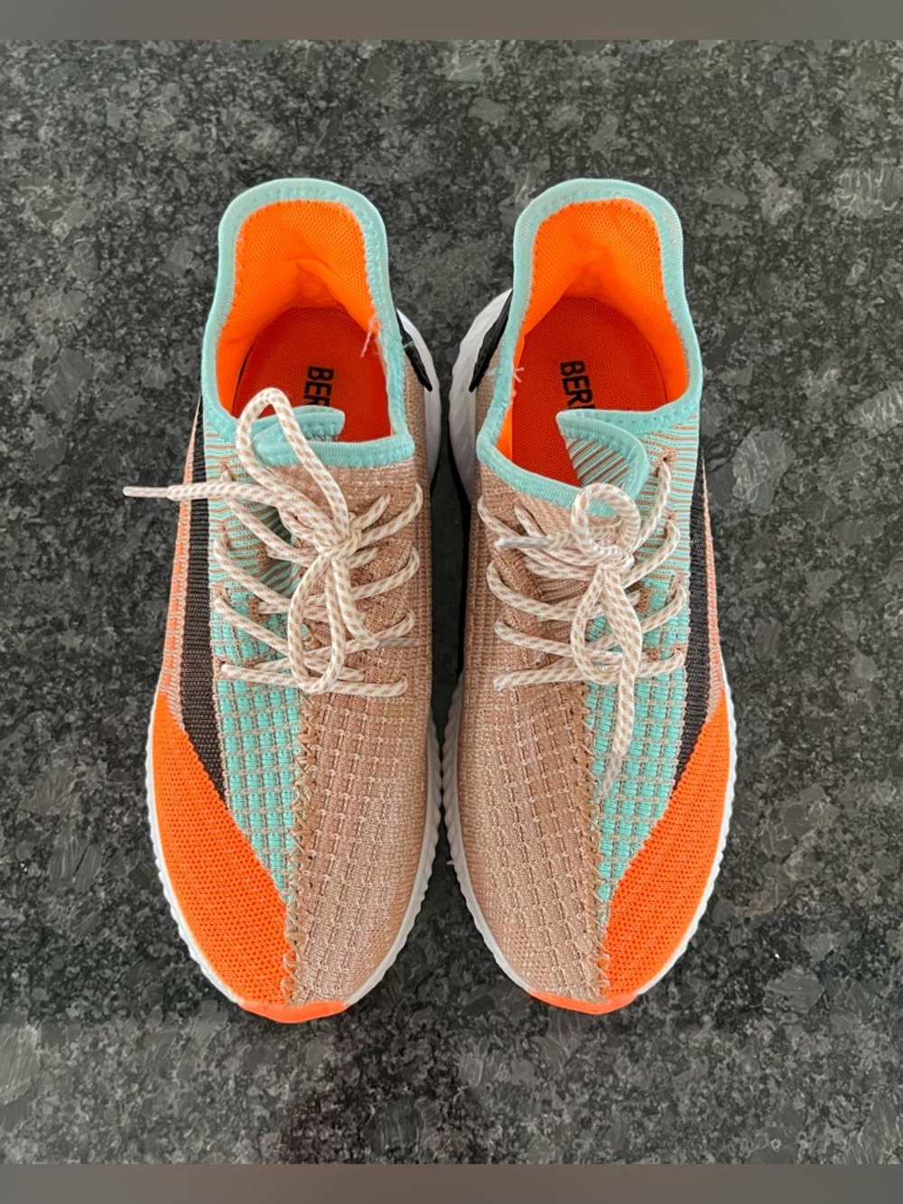 Breathable Women's Knit Sneakers in Orange, Teal & Tan